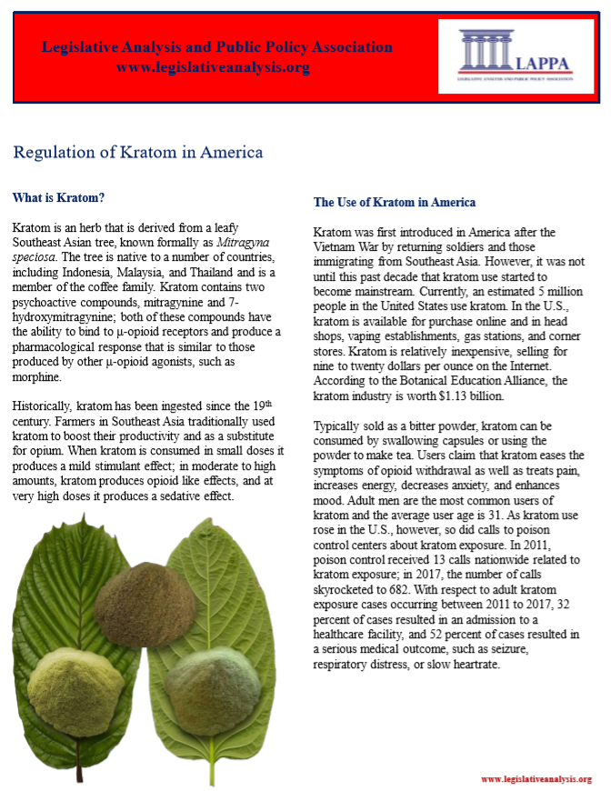 Regulation of Kratom in America • LAPPA